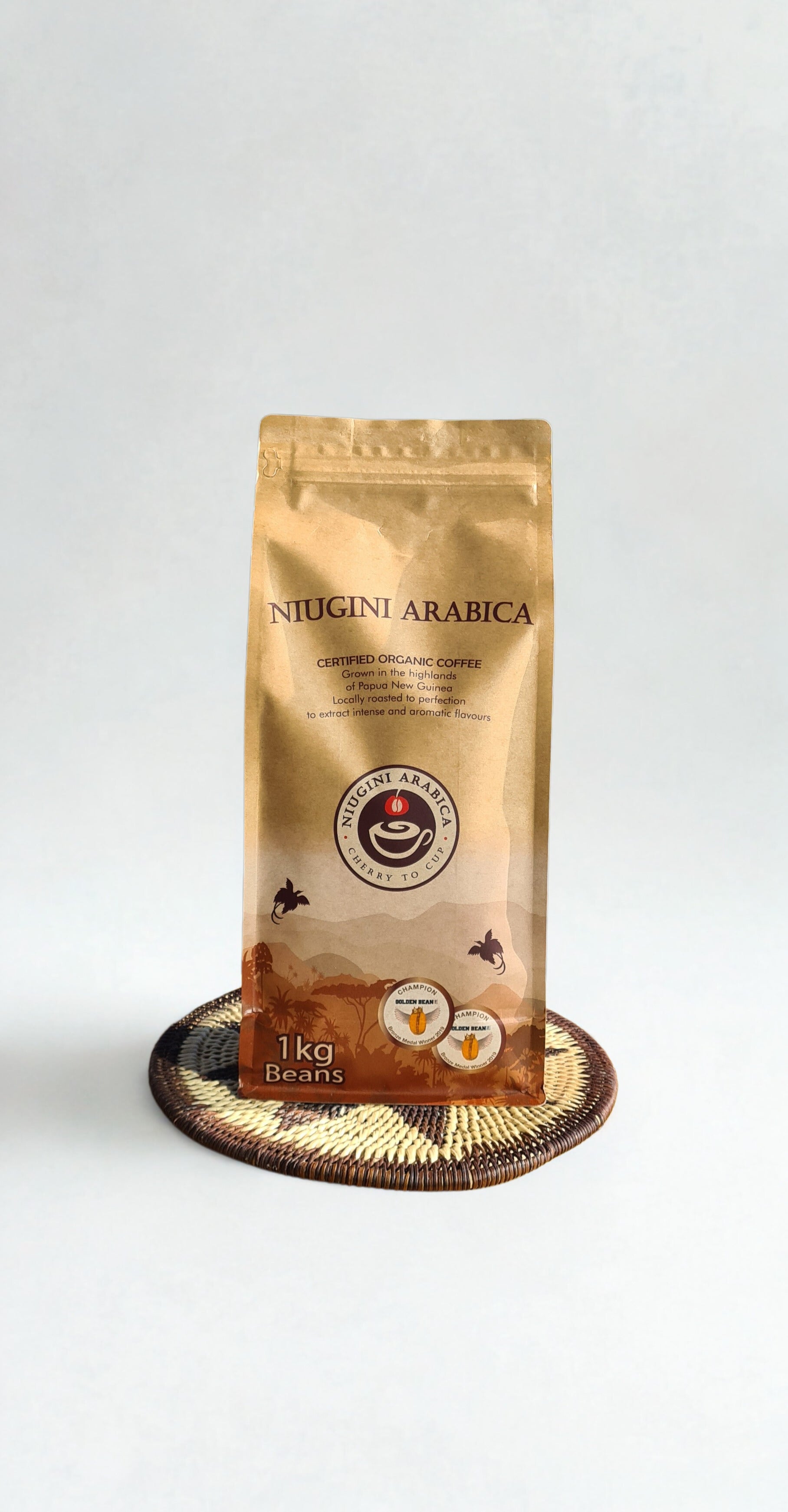 Niugini Arabica PNG Organic Coffee Beans, 1kg Beans Front Packet