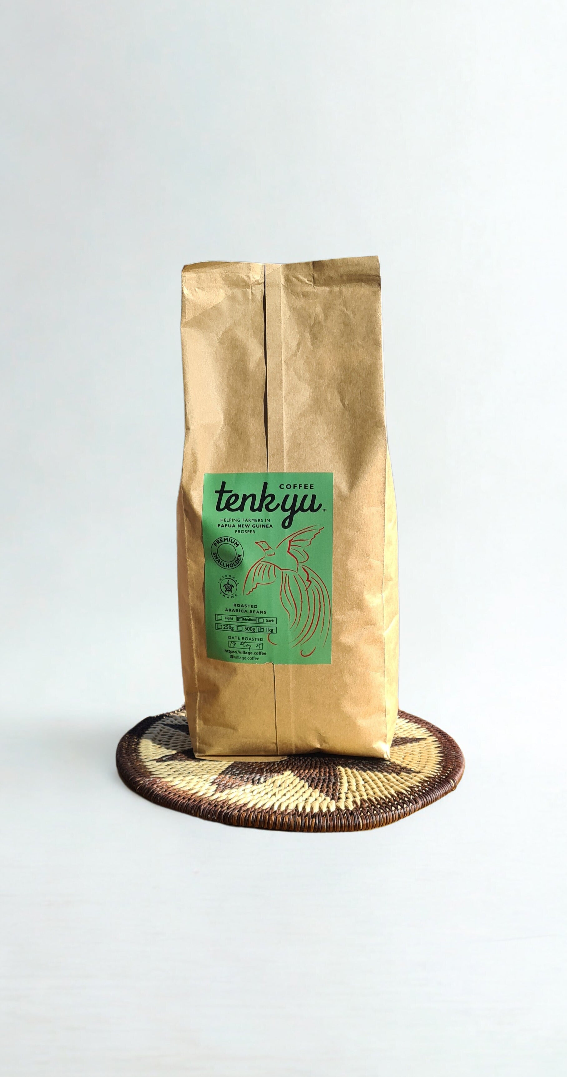 Village Coffee PNG Organic Coffee Beans, 1kg Beans Front Packet