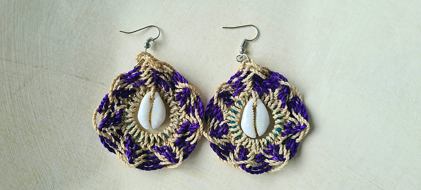 Sepik Cowrie Earrings - Indigo Round