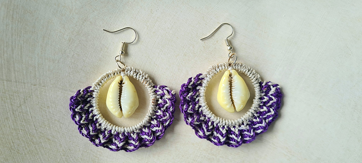 Sepik Cowrie Earrings - Indigo Fan
