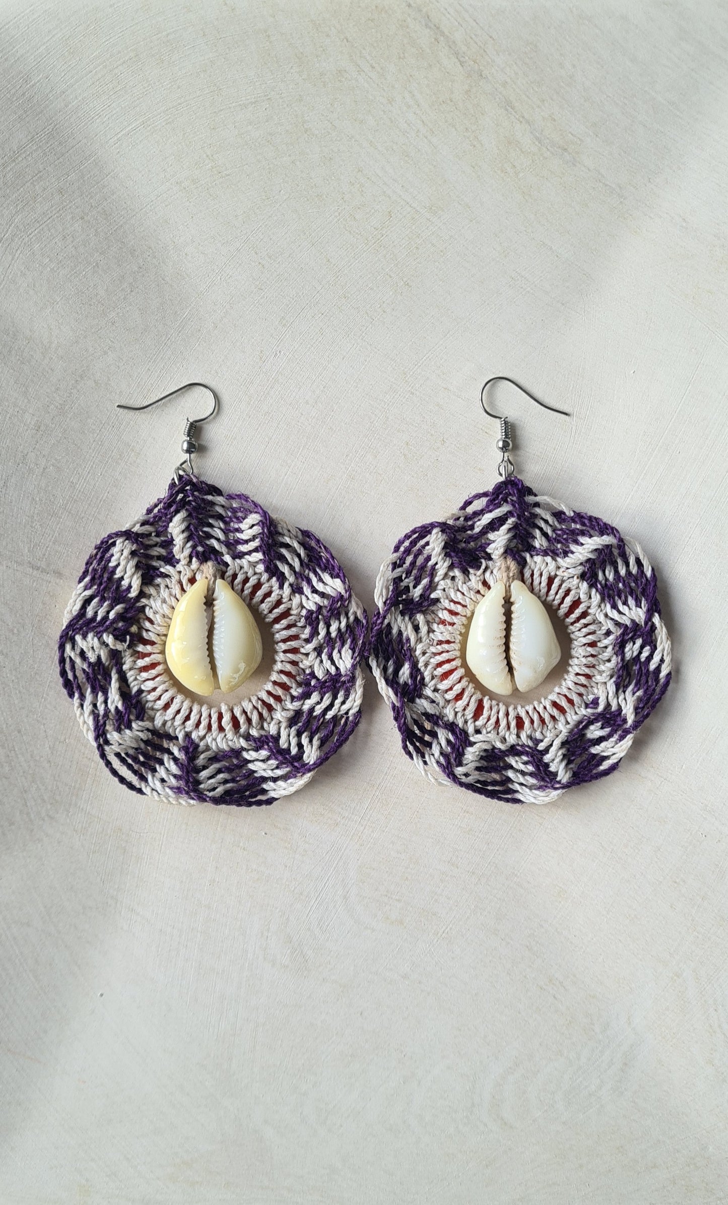 Sepik Cowrie Earrings- White Indigo