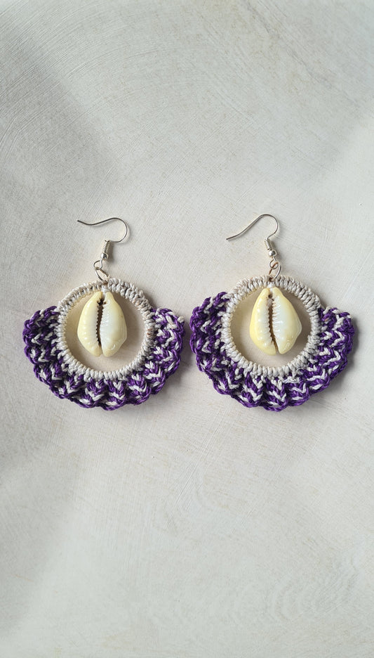 Sepik Cowrie Earrings - Indigo Fan