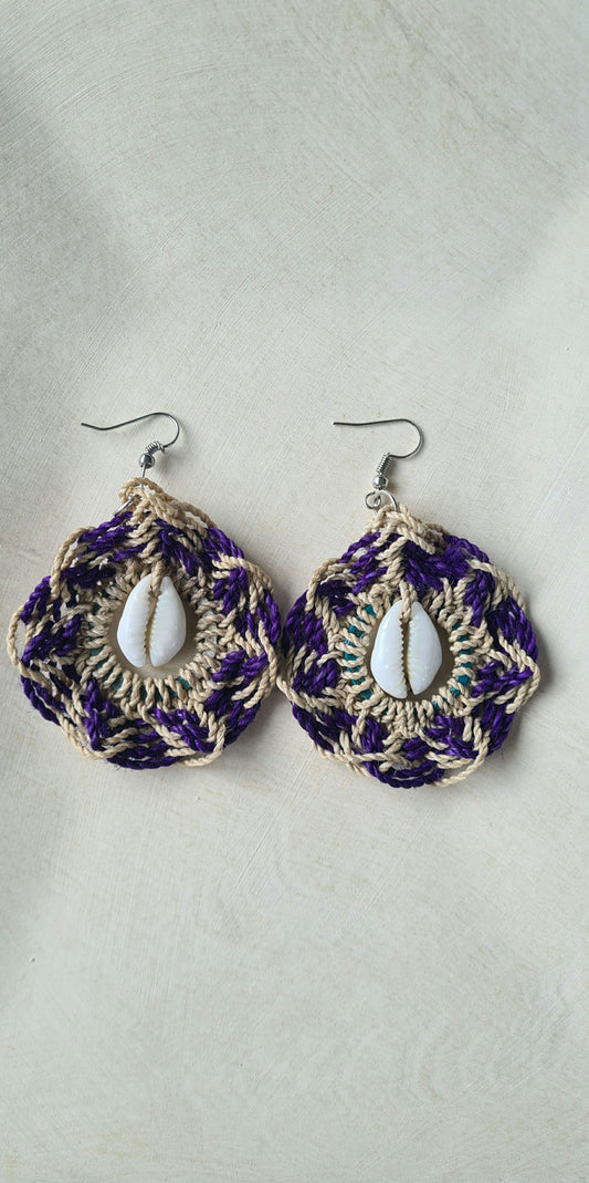 Sepik Cowrie Earrings - Indigo Round